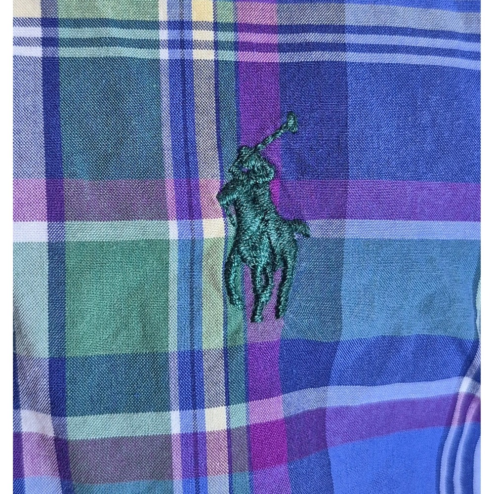 Polo Ralph Lauren Mens Dress Shirt Medium Multicolor Plaid Green RL Pony